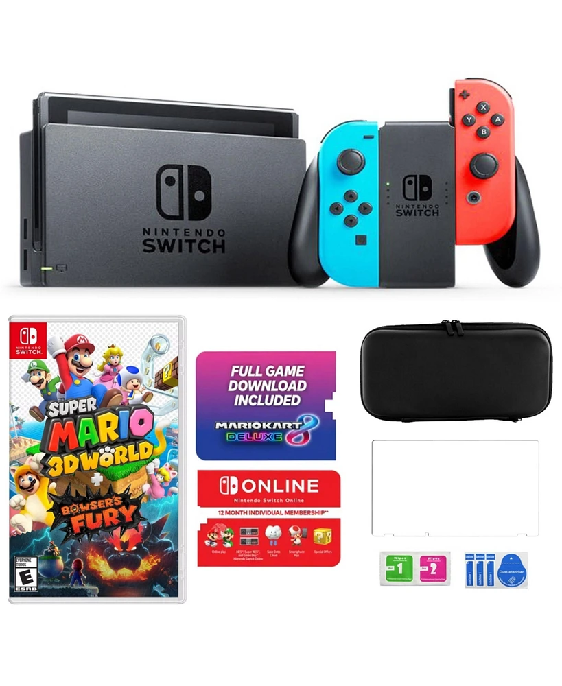 Nintendo Switch with MarioKart 8 Bundle in Neon with Bowser's Fury Game & Accessories