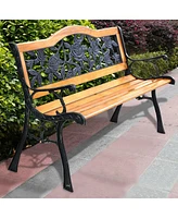 Gouun Garden Bench Chair Outdoor Wooden Loveseat with Iron Armrest