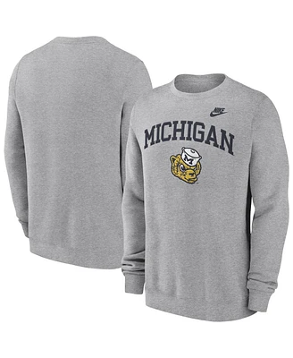 Nike Men's Heather Gray Michigan Wolverines Legacy Classic Tackle Twill Embroidered Arch Over Logo Pullover Sweatshirt