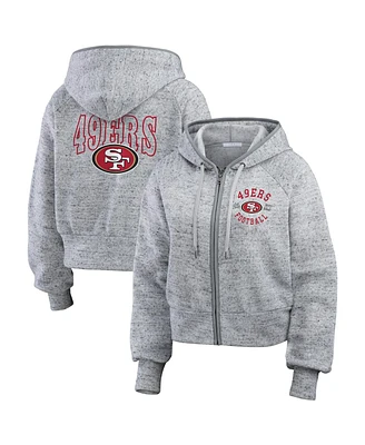 Wear by Erin Andrews Women's Heather Gray San Francisco 49ers Speckled Fleece Cropped Full-Zip Hoodie