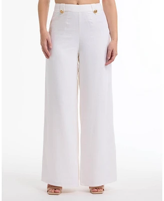 Bebe Women's High Waist Wide Leg Pant with Button Tab Detail