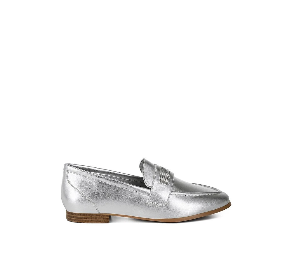 Rag & Co Eden Ode Rhinestone Strap Metallic Loafers