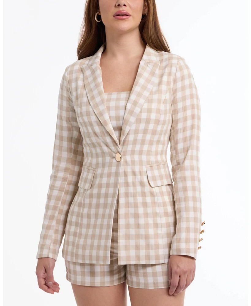 Bebe Women's Gingham One Button Tailored Jacket