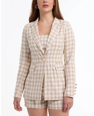 Bebe Women's Gingham One Button Tailored Jacket