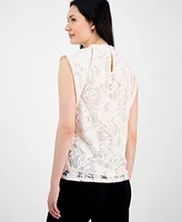 Anne Klein Women's Ruffled-Neck Sleeveless Lace Top