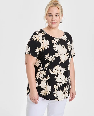 Jm Collection Plus Scoop-Neck Short-Sleeve Top