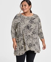 Jm Collection Plus Printed Scoop-Neck Tunic, Exclusively at Macy's