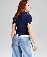 And Now This Women's Polo-Collar Short-Sleeve Sweater, Exclusively at Macy's