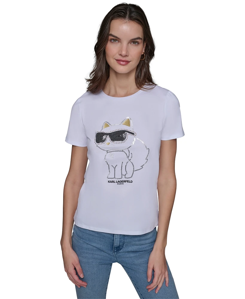 Karl Lagerfeld Paris Women's Choupette Embellished T-Shirt