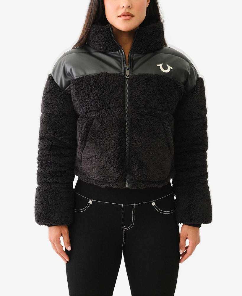 True Religion Women's Sherpa Yoke Long Sleeve Jacket