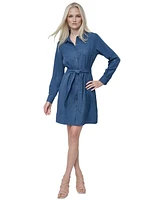 Dkny Women's Button-Front Belted Long-Sleeve Dress