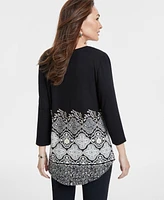 Jm Collection Women's Printed 3/4-Sleeve Top, Exclusively at Macy's