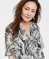Jm Collection Women's Printed Split-Neck Blouse, Exclusively at Macy's