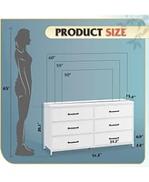 Wlive Wide Fabric Dresser 6 Drawer Tv Stand for 60/" Dressers Bedroom Furniture Large Storage Tower Unit with Bins Bedro