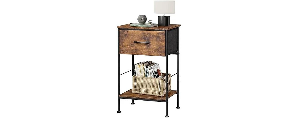 Wlive Nightstand End Table with Fabric Storage Drawer Open Wood Shelf Bedside Furniture Steel Frame Side for Bedroom Dorm Easy Assembly