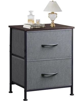 Wlive Nightstand 2 Drawer Dresser for Bedroom Small with Drawers Bedside Furniture Night Stand End Table Fabric Bins Closet