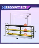 Wlive Tv Stand for 65 70 inch with Led Lights Gaming Entertainment Center Storage Industrial Console Living Room Long 63" Cabine