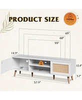 Wlive Rattern Tv Stand for 65 Inch Tv Mid Century Modern Entainment Center with Rattern Doors Boho Tv Console with Storage Shelf and 2 Cabinets for Be
