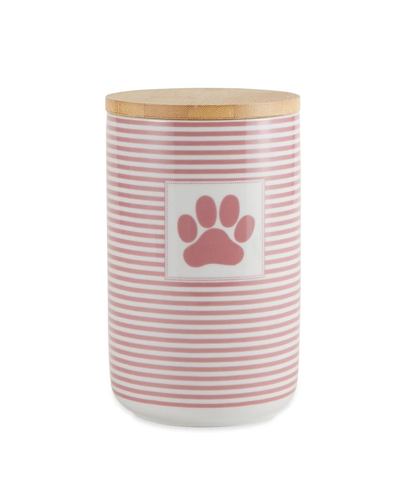 Bone Dry Ceramic Pet Treat Canister Stripe Paw Patch