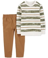 Carter's Toddler Boys Striped French Terry T-Shirt & Pull-On Canvas Cargo Pants, 2 Piece Set