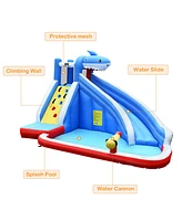 Gymax Inflatable Water Park Bounce House Slide Shark w/ Climbing Wall Splash Pool