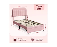 gaomon Twin Bed Frame with Drawer, Velvet Upholstered Platform Bed Frame with Storage Headboard, No Box Spring Needed, Easy Assembly