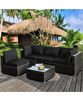 Gouun 5 Pieces Cushioned Patio Rattan Furniture Set with Glass Table