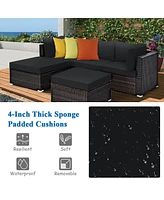 Gouun 5 Pieces Patio Rattan Sofa Set with Cushion and Ottoman