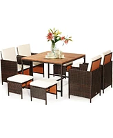 Gouun 9 Pieces Patio Rattan Dining Cushioned Chairs Set