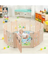 Gouun Kids 14-Panel Playpen Activity Center Foldable Play Yard with Lock Door