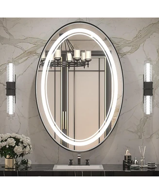 keonjinn Oval Led Wall Mirror Bathroom Vanity with Dimmable and Anti-Fog