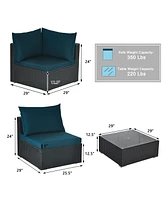 Gouun 7 Pieces Sectional Wicker Furniture Sofa Set with Tempered Glass Top-Peacock