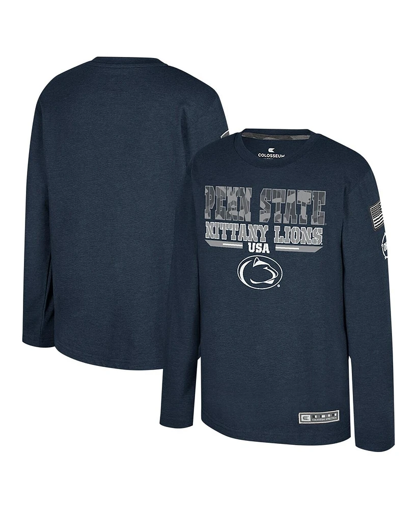 Colosseum Big Boys and Girls Heather Navy Penn State Nittany Lions Oht Military Appreciation Oorah Long Sleeve T-Shirt