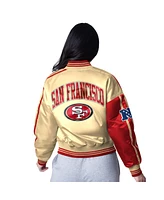 Starter Women's Scarlet/Gold San Francisco 49ers Zone Blitz Cropped Full-Snap Satin Jacket