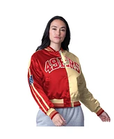 Starter Women's Scarlet/Gold San Francisco 49ers Zone Blitz Cropped Full-Snap Satin Jacket