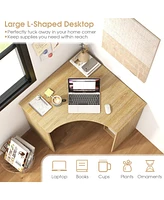 Gouun Corner Computer Desk Triangle Home Office with Adjustable Shelf and Arc-Shaped Profile