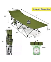 Gouun Folding Camping Cot with Side Storage Pocket Detachable Headrest