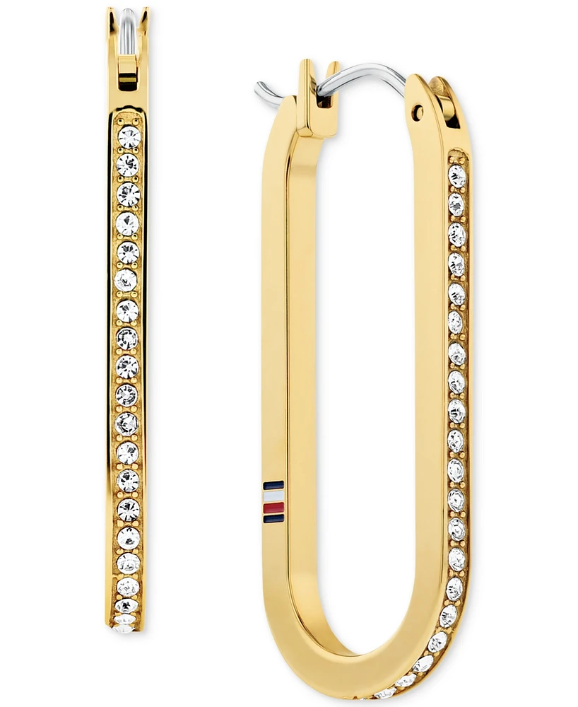 Tommy Hilfiger Gold-Tone Crystal Pave Small Oval Square Edge Hoop Earrings