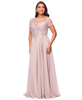 Xscape Women's Boat-Neck Sequin Mesh Gown