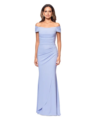 Xscape Women's Ruched Off-The-Shoulder Long Dress