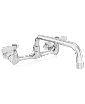 Gridmann Commercial Wall Mount Sink Faucet, 8" Center with 12" Swivel Spout, Nsf, Dual Lever Handles, Brass Construction, Chrome Polished Finish