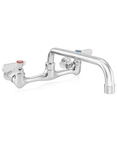 Gridmann Commercial Wall Mount Sink Faucet, 8" Center with 12" Swivel Spout, Nsf, Dual Lever Handles, Brass Construction, Chrome Polished Finish