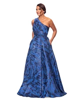Xscape Women's One-Shoulder Metallic Jacquard Gown