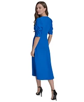 Halston Women's V-Neck Shirred-Sleeve Flared Dress