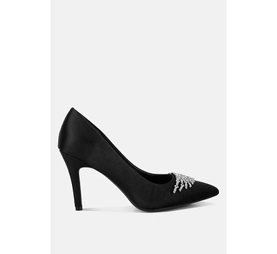 Rag & Co Rhodolia Diamante Brooch Detail Satin Pumps