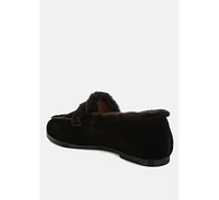 Rag & Co Ohrid Suede Faux Fur Flat Loafers