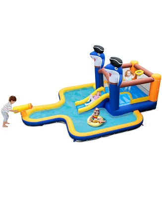 Gymax Inflatable Water Slide Park Bounce House Splash Pool Water Cannon without Blower