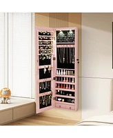 Gouun Wall and Door Mounted Mirrored Jewelry Cabinet with Lights