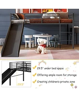 Gouun Twin Metal Loft Bed with Slide Safety Guardrails and Built-in Ladder