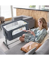 Gouun Portable Baby Bedside Bassinet with 5-level Adjustable Heights and Travel Bag